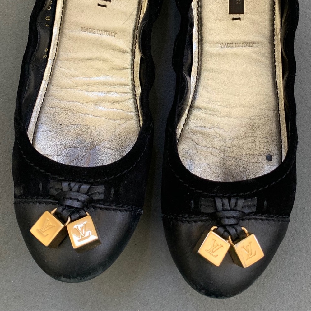 Pre loved Louis Vuitton black suede flats